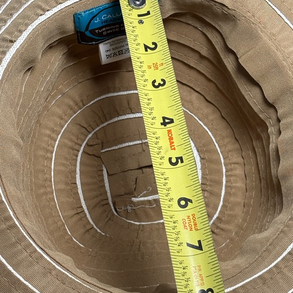 J Callahan Headwear OSFM Wide Brim Sun Beach Hat Tan Cream Stripe Beaded - Picture 7 of 9